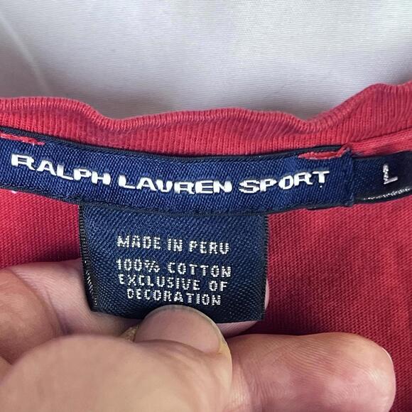 Ralph Lauren Sport Casual Short Sleeve Pullover V Neck T Shirt Womens Sz SL Red - Picture 8 of 8